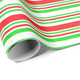 Green, White, Red Coloured Christmas-Themed Lines Wrapping Paper