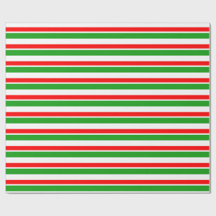 Green, White, Red Coloured Christmas-Themed Lines Wrapping Paper