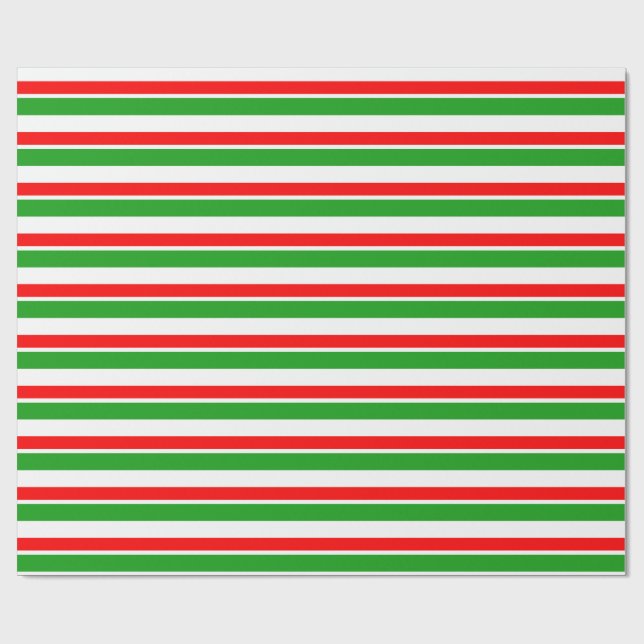 Green, White, Red Coloured Christmas-Themed Lines Wrapping Paper (Flat)