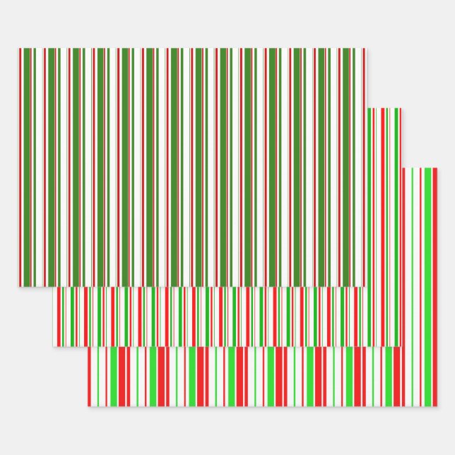 Green, White, Red Coloured Christmas-Themed Lines Wrapping Paper Sheet (Set)