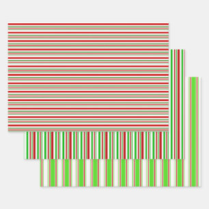 Green, White, Red Coloured Christmas-Themed Lines Wrapping Paper Sheet