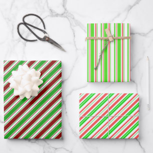 Green, White, Red Coloured Christmas-Themed Lines Wrapping Paper Sheet