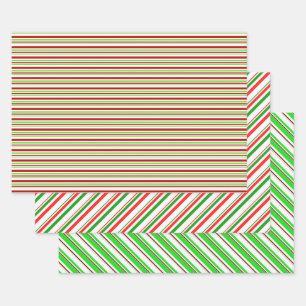 Green, White, Red Coloured Christmas-Themed Lines Wrapping Paper Sheet