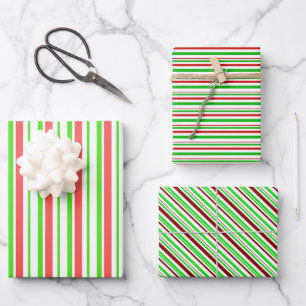 Green, White, Red Coloured Christmas-Themed Lines Wrapping Paper Sheet