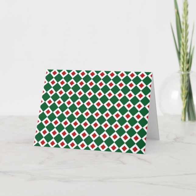 Green, White, Red Diamond Pattern Holiday Card (Front)