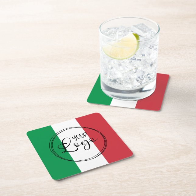 Green White Red Italian Colours Logo Square Paper Coaster (Insitu)