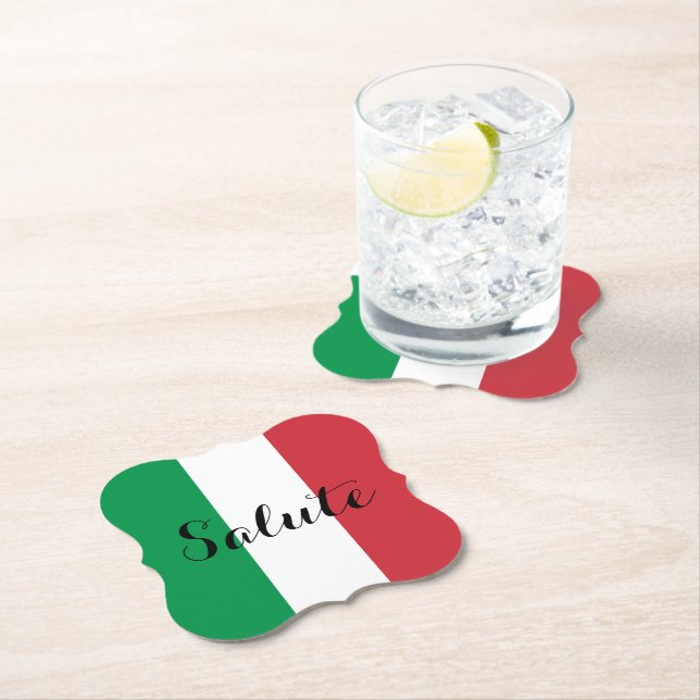 Green White Red Italian Colours Salute Paper Coaster (Insitu)