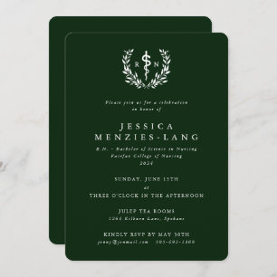 Green/White Registered Nurse Asclepius Graduation Invitation