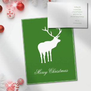 Green White Reindeer Elegant Holiday Folded Card