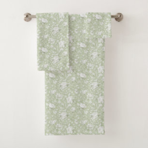 Green White Romantic Floral   Bath Towel Set
