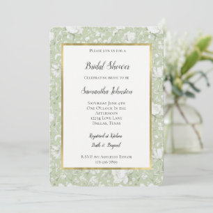 Green White Romantic Floral Bridal Shower Invitation