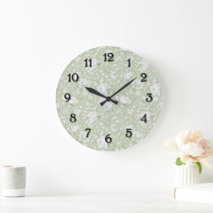 Green White Romantic Floral Bridal Shower Large Clock