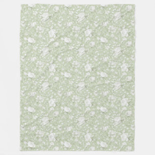 Green White Romantic Floral   Fleece Blanket