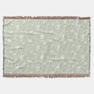 Green White Romantic Floral   Throw Blanket