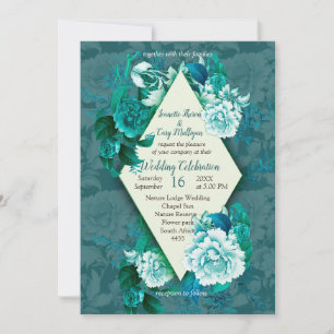 Green/White Rose Flowers on Green pattern paper  Invitation