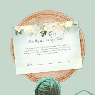 Green White Rose Mum's Belly Size Baby Shower Game Enclosure Card