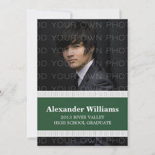 Green/White School Colour Stripes Grad Invite