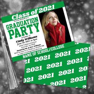 Green White School Colours Photo Graduation Invitation