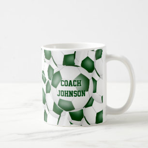 green white school colours soccer coach gift coffee mug