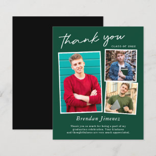 Green White Script 3 Photo Graduation Thank You