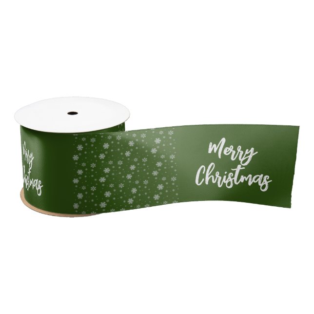 Green White Script Simple Modern Merry Christmas Satin Ribbon (Spool)