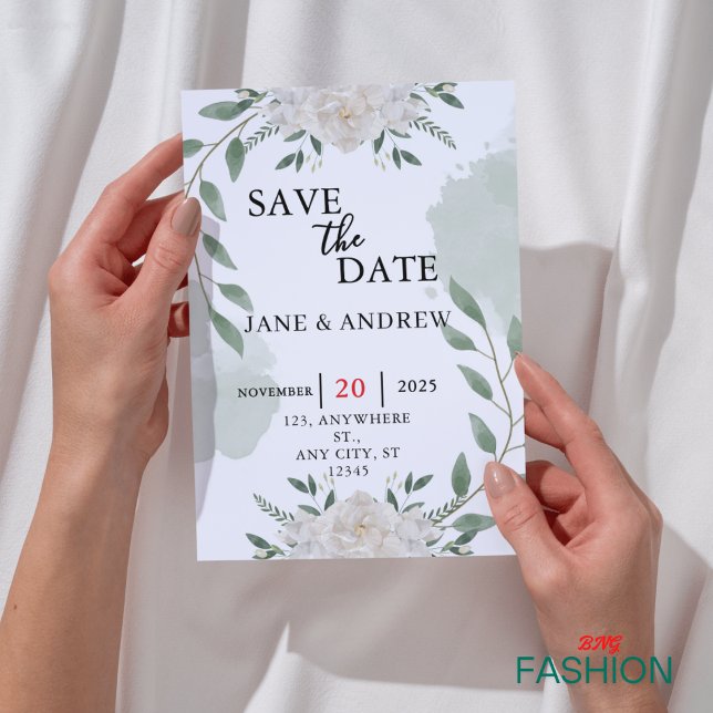Green & White Script Watercolor Brush Wedding  Save The Date (#ordernow)