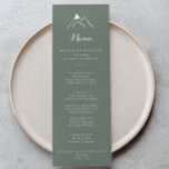 Green White Silhouette Mountain Dinner Menu<br><div class="desc">This green white silhouette mountain dinner menu card is perfect for a rustic wedding. The design features  hand-painted clear mountains.

This menu can be used for a wedding reception,  rehearsal dinner,  bridal shower or any event.</div>