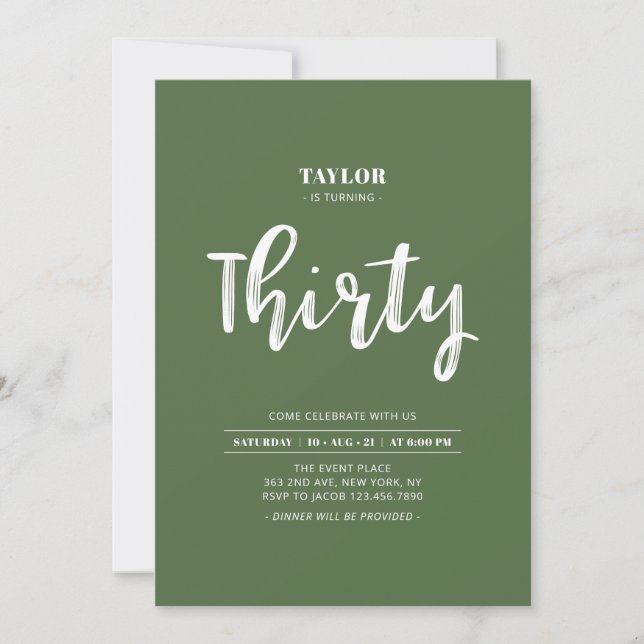 Green & White Simple 30th Birthday Party Invitation (Front)