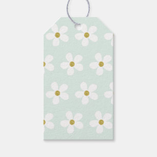 Green White  Simple Daisy Gold Pattern Gift Tags