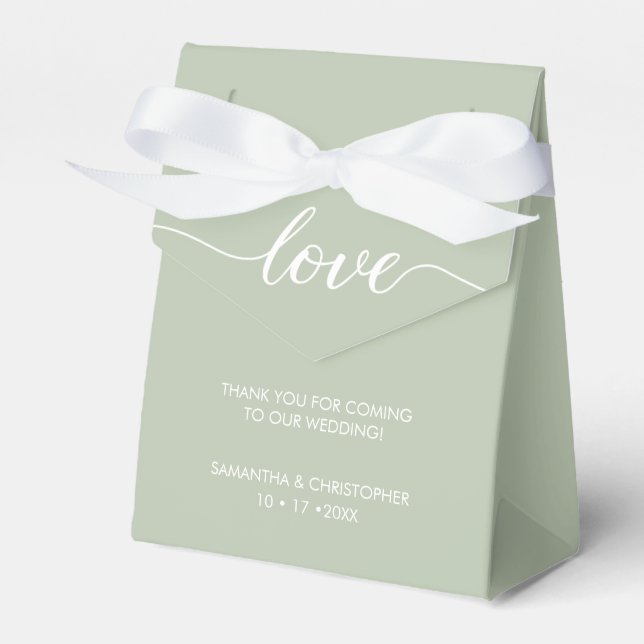 Green White Simple & Elegant Love Wedding ScrIpt  Favour Box (Front Side)