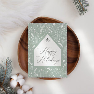 Green White Simple Floral Business Christmas Card