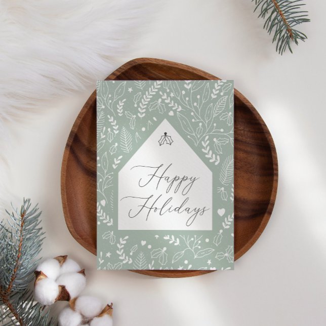 Green White Simple Floral Business Christmas Card (Creator Uploaded)