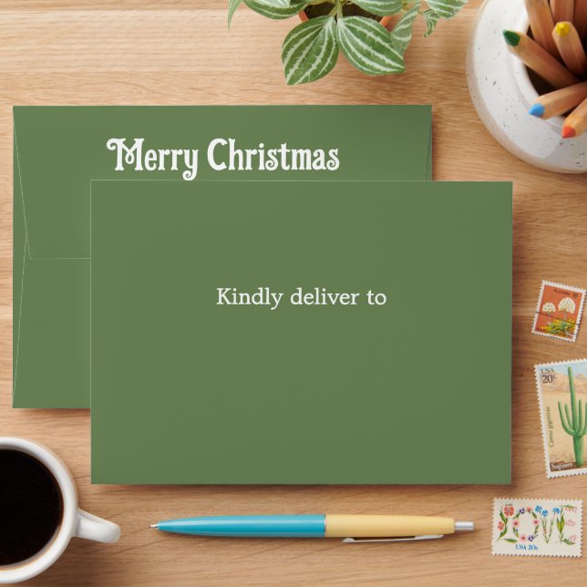 Green White Simple Minimalist Modern Christmas Envelope (Desk)