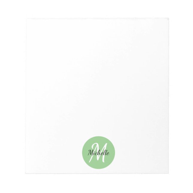 Green & White Simple Monogram Classic Trendy Notepad (Front)