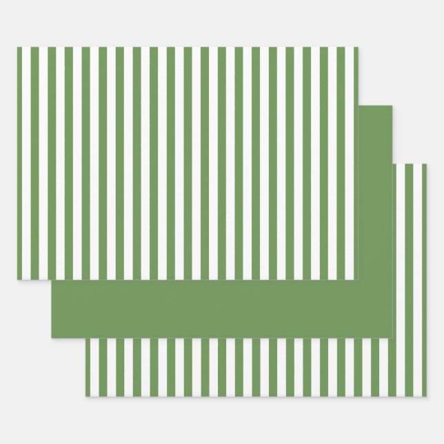 Green/White Simple Stripes Pattern Geometric Wrapping Paper Sheet (Set)