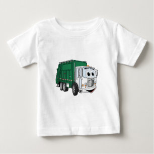 Green White Smiling Garbage Truck Cartoon Baby T-Shirt