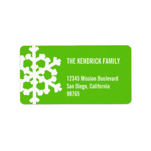 Green white snow flake modern chic return address label