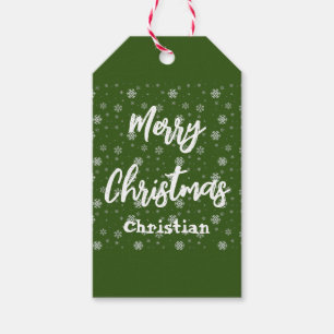 Green White Snow Snowflake Modern Merry Christmas Gift Tags