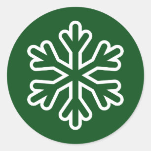 Green & White Snowflake - Circle Sticker