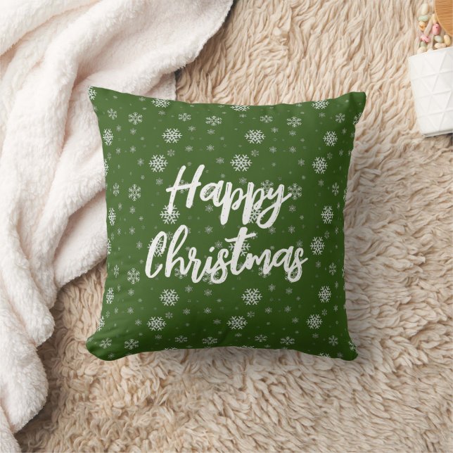 Green & White Snowflakes Christmas Cushion (Blanket)