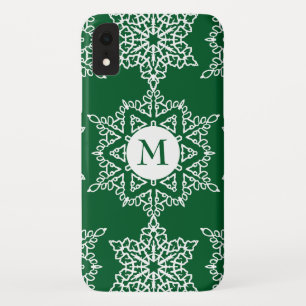 Green White Snowflakes Christmas Holiday Monogram Case-Mate iPhone Case