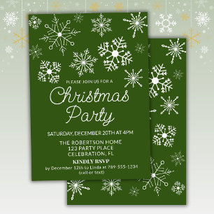 Green White Snowflakes Christmas Party Invitation