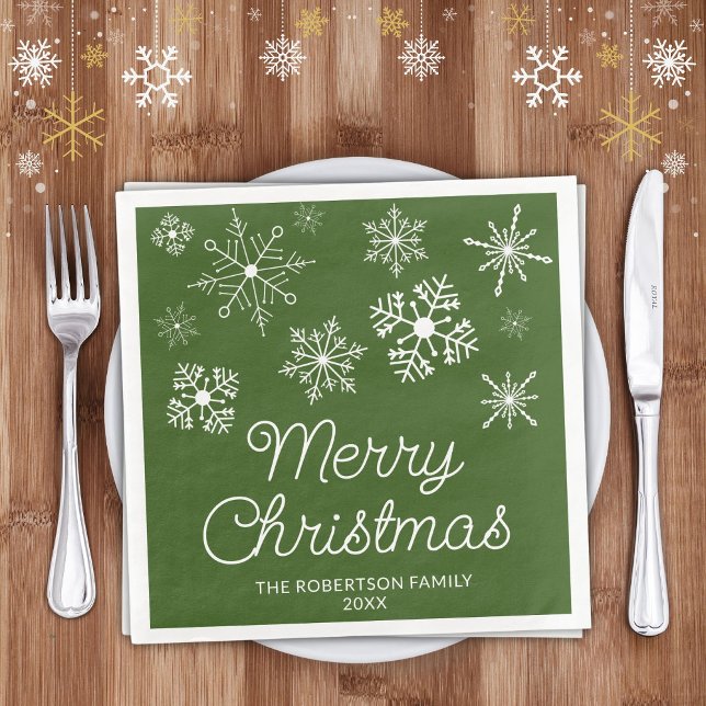 Green White Snowflakes Christmas Party Napkin (Creator Uploaded)