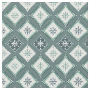 Green & White Snowflakes in Diamonds Fabric