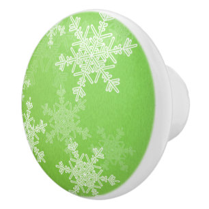 Green White Snowflakes Minimalist Christmas Ceramic Knob