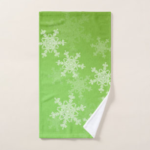 Green White Snowflakes Minimalist Christmas Hand Towel