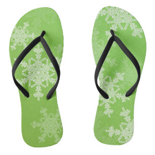 Green White Snowflakes Minimalist Christmas Jandals