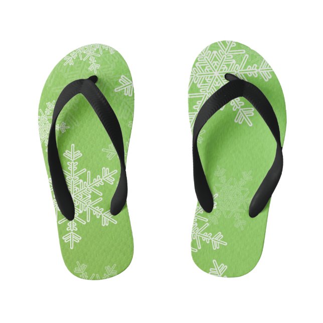 Green White Snowflakes Minimalist Christmas Kid's Jandals (Footbed)