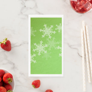 Green White Snowflakes Minimalist Christmas Napkin