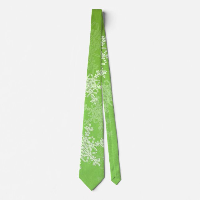 Green White Snowflakes Minimalist Christmas Tie (Front)
